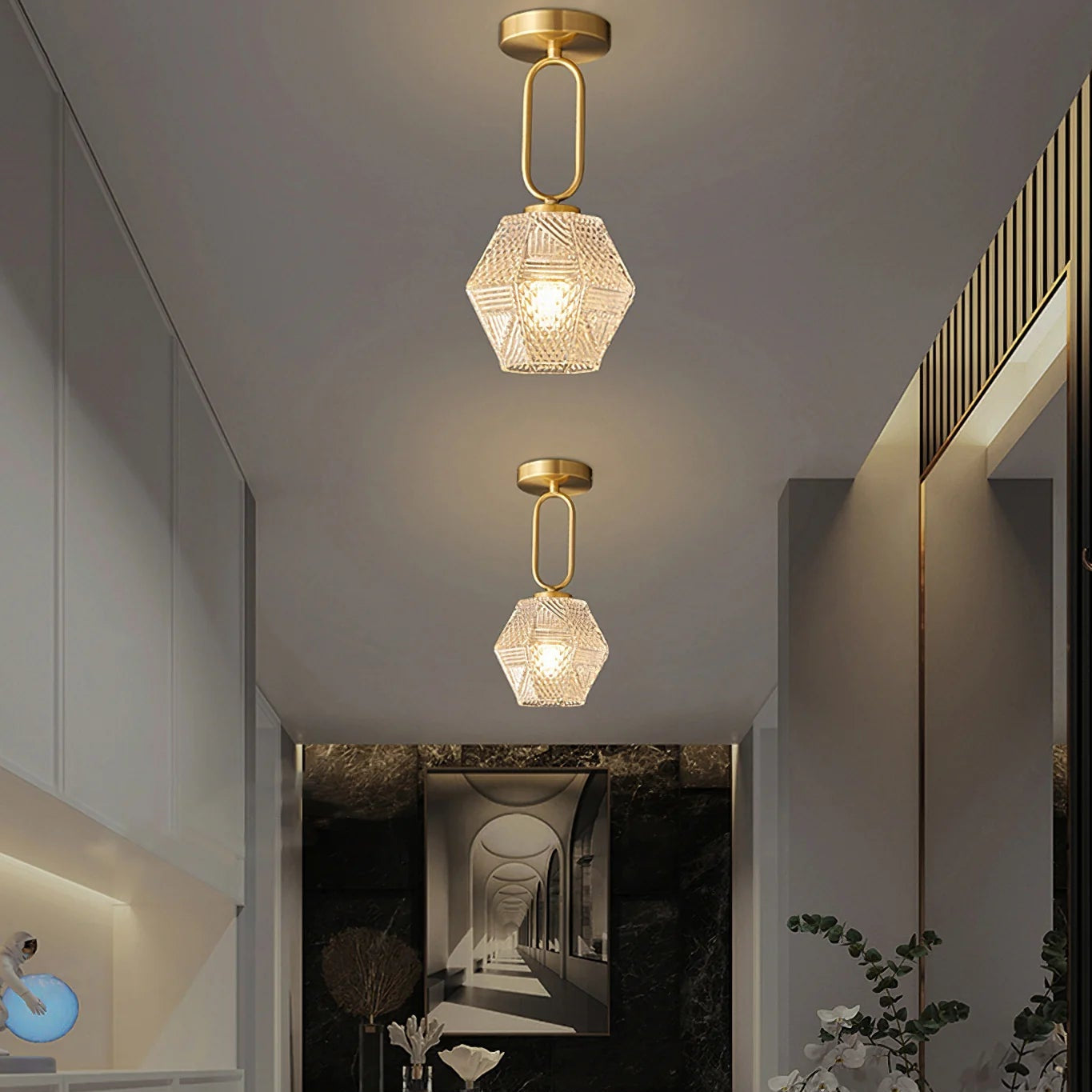 Avarin Elegant Brass Flush Mount Ceiling Light for Art Deco Interiors