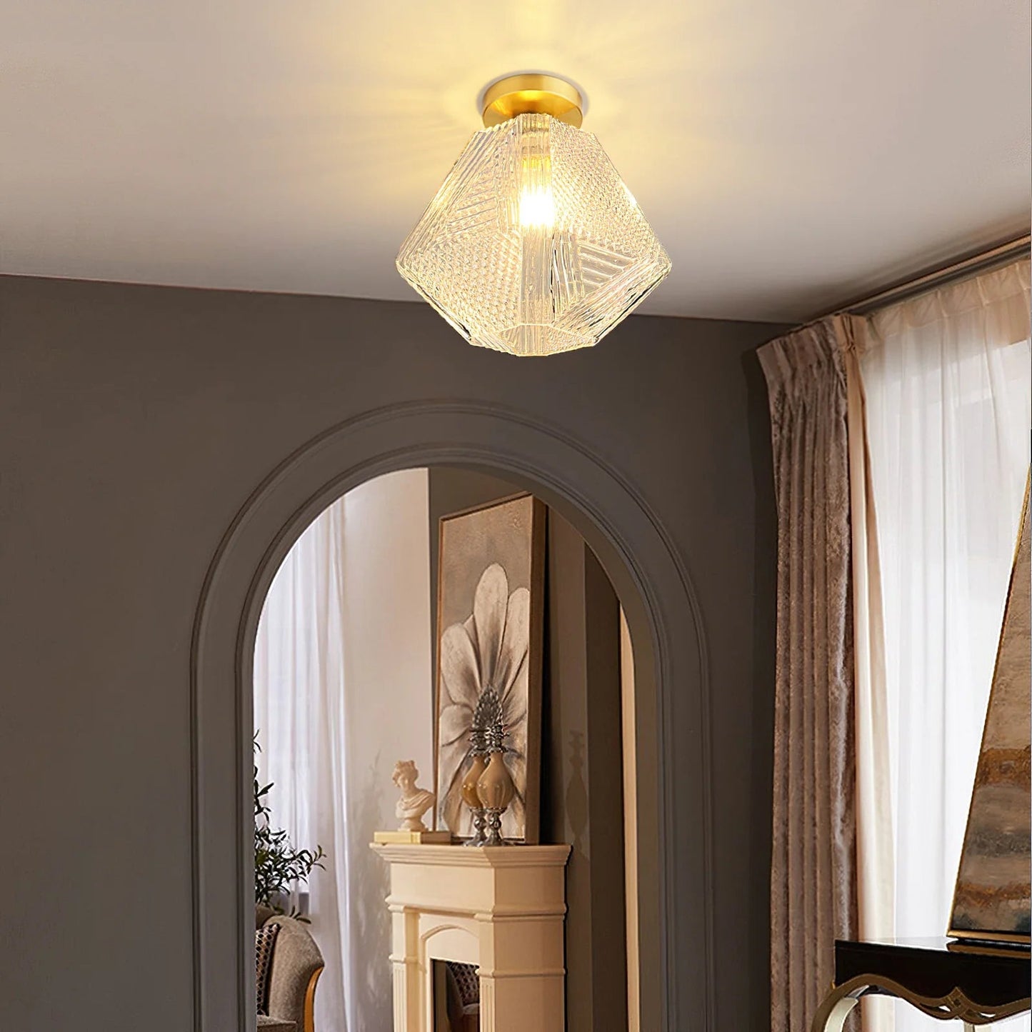 Avarin Elegant Brass Flush Mount Ceiling Light for Art Deco Interiors