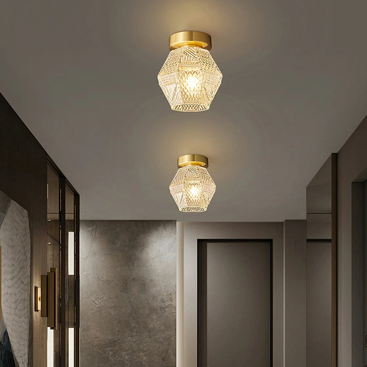 Avarin Elegant Brass Flush Mount Ceiling Light for Art Deco Interiors