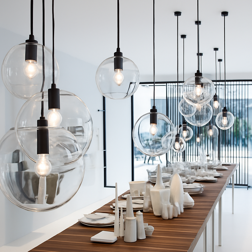 Kora Modern Black Pendant Light – Dimmable Glass Design for Stylish Kitchens