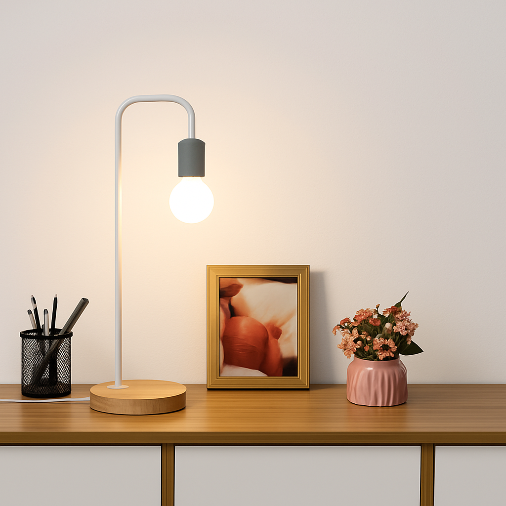 Elvian Vintage Nordic Desk Lamp – Wooden Base Table Lighting Design