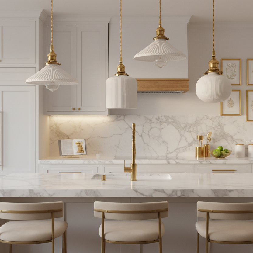Solenne White Ceramic Pendant Light – Modern Retro Hanging Lamp for Interiors