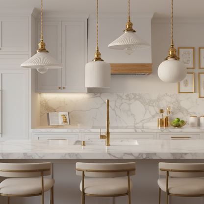 Solenne White Ceramic Pendant Light – Modern Retro Hanging Lamp for Interiors