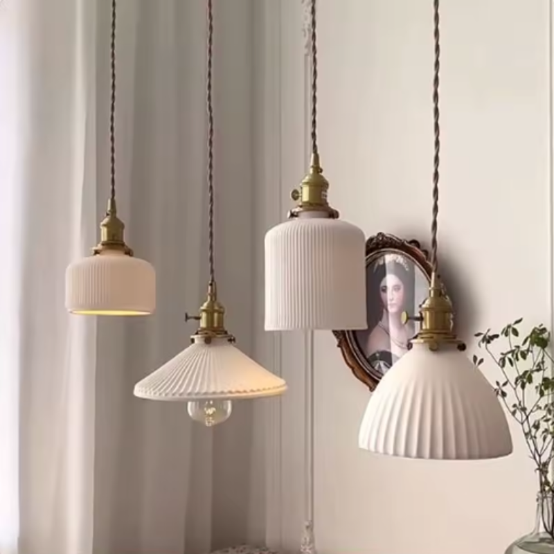 Solenne White Ceramic Pendant Light – Modern Retro Hanging Lamp for Interiors