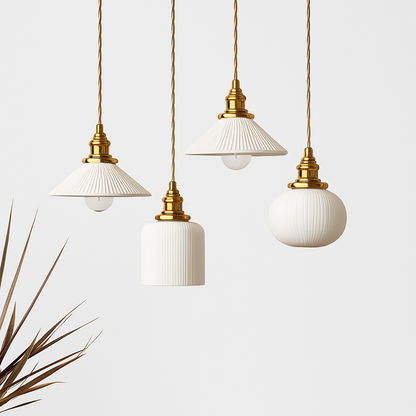 Solenne White Ceramic Pendant Light – Modern Retro Hanging Lamp for Interiors