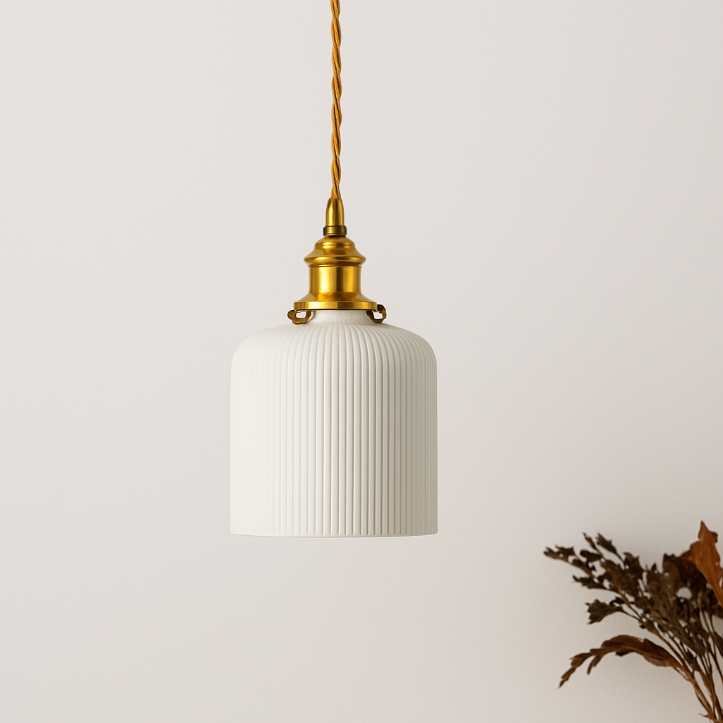 Solenne White Ceramic Pendant Light – Modern Retro Hanging Lamp for Interiors