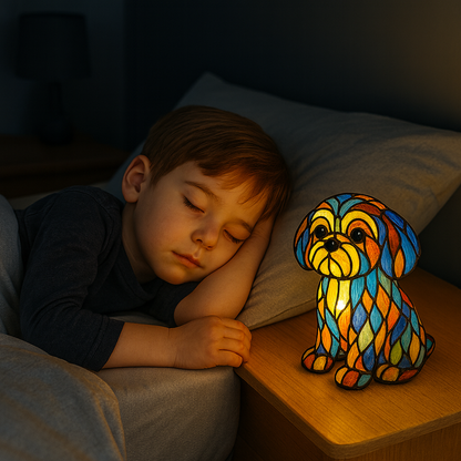 Laminia Unique Stained Glass Table Lamp – Charming Dog Motif for Cozy Ambiance