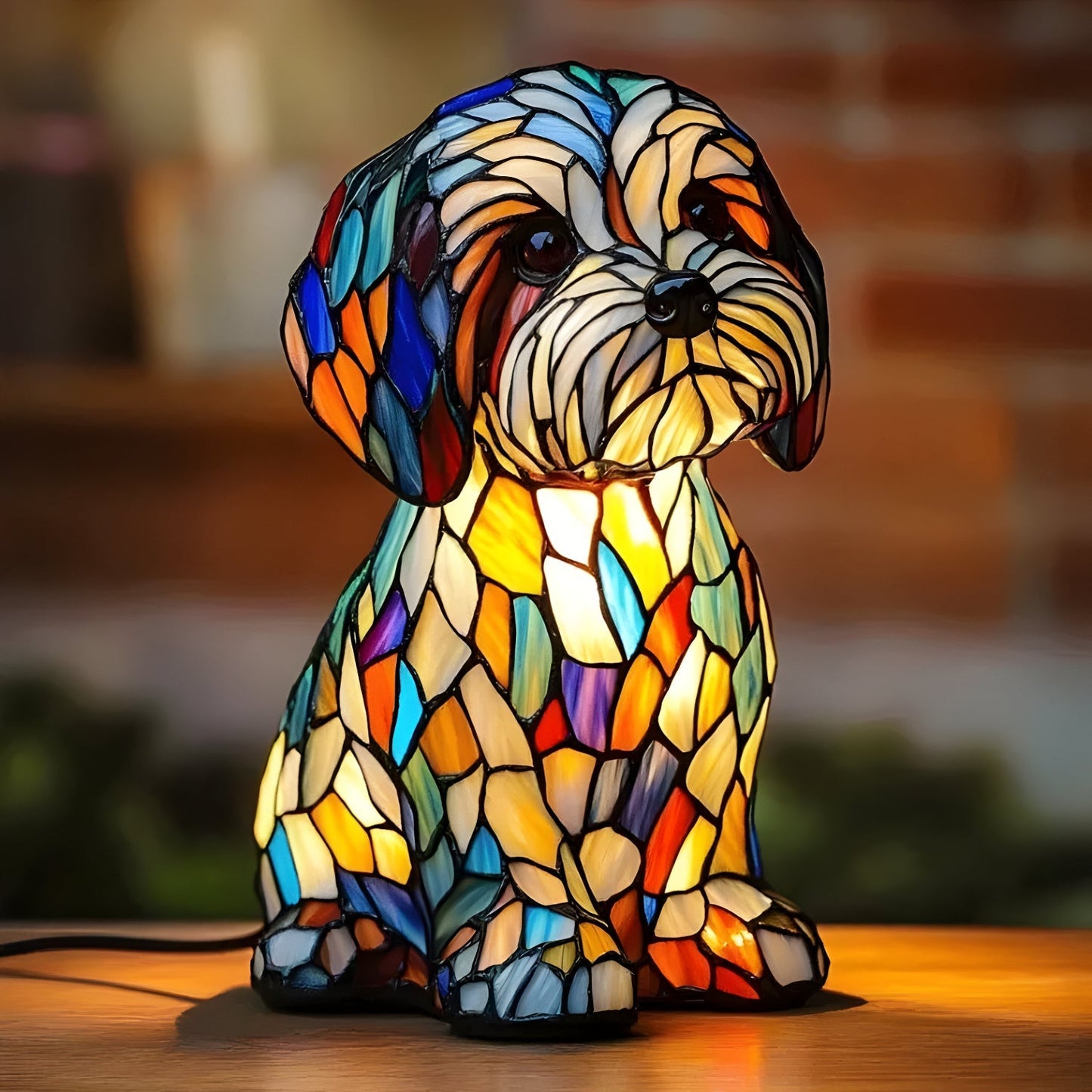 Laminia Unique Stained Glass Table Lamp – Charming Dog Motif for Cozy Ambiance