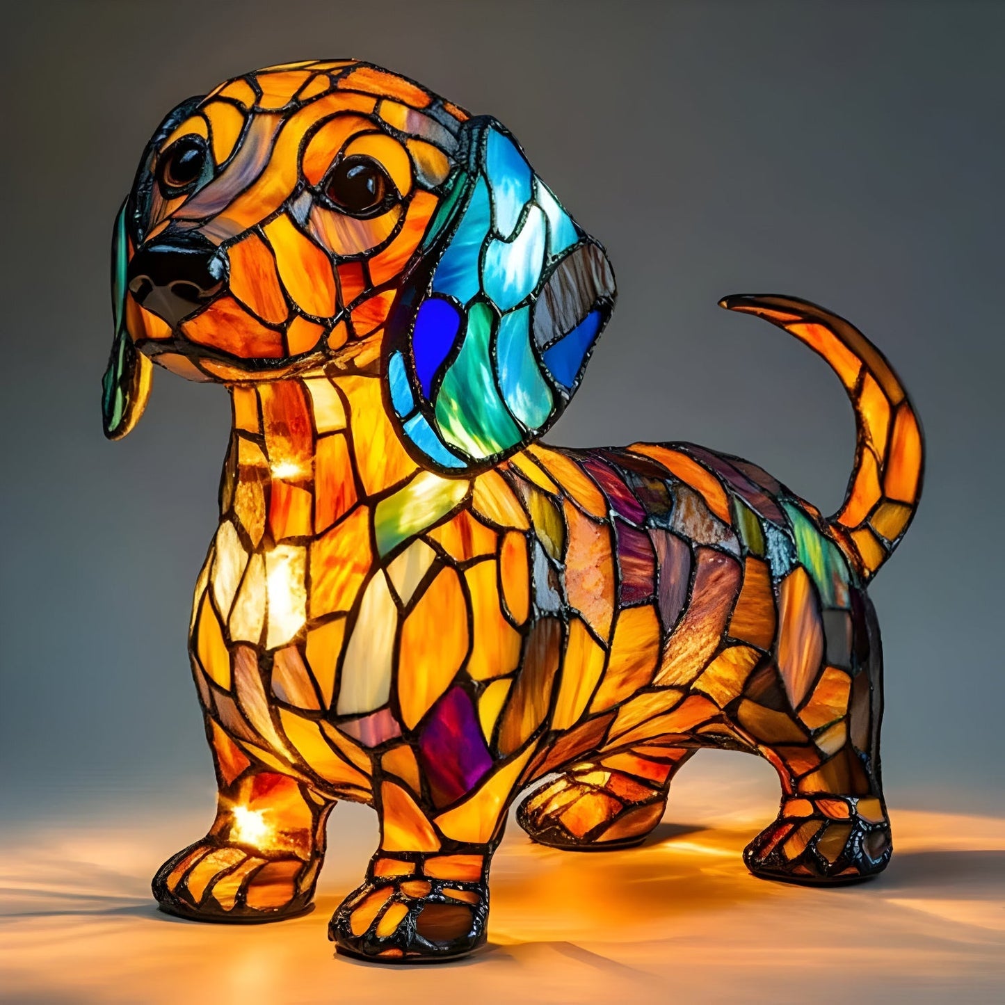 Laminia Unique Stained Glass Table Lamp – Charming Dog Motif for Cozy Ambiance