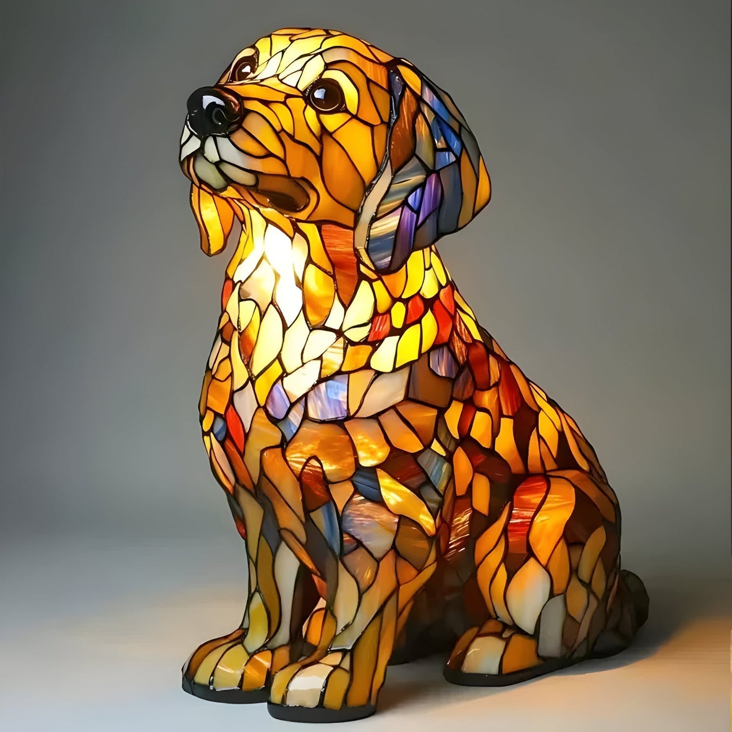 Laminia Unique Stained Glass Table Lamp – Charming Dog Motif for Cozy Ambiance