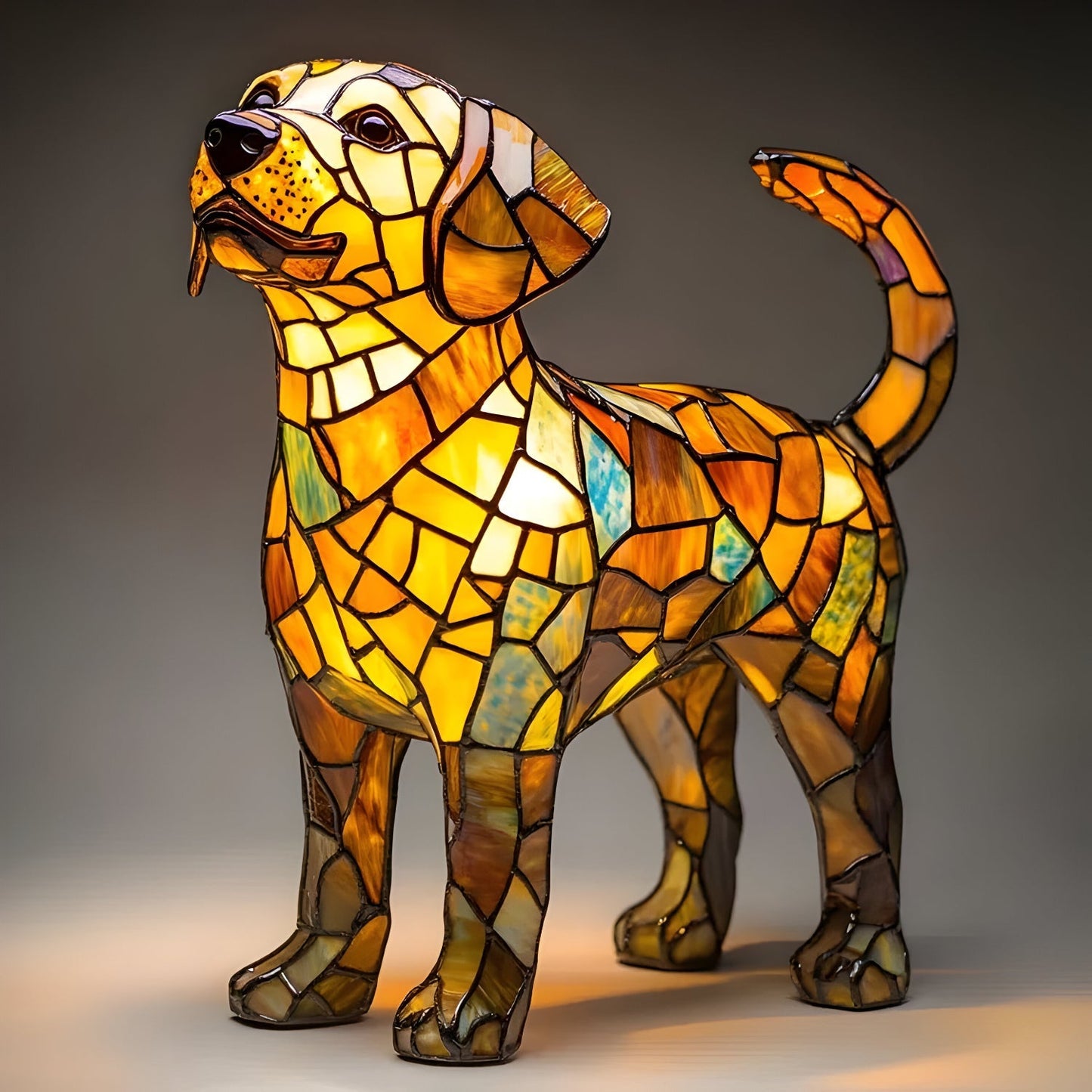 Laminia Unique Stained Glass Table Lamp – Charming Dog Motif for Cozy Ambiance