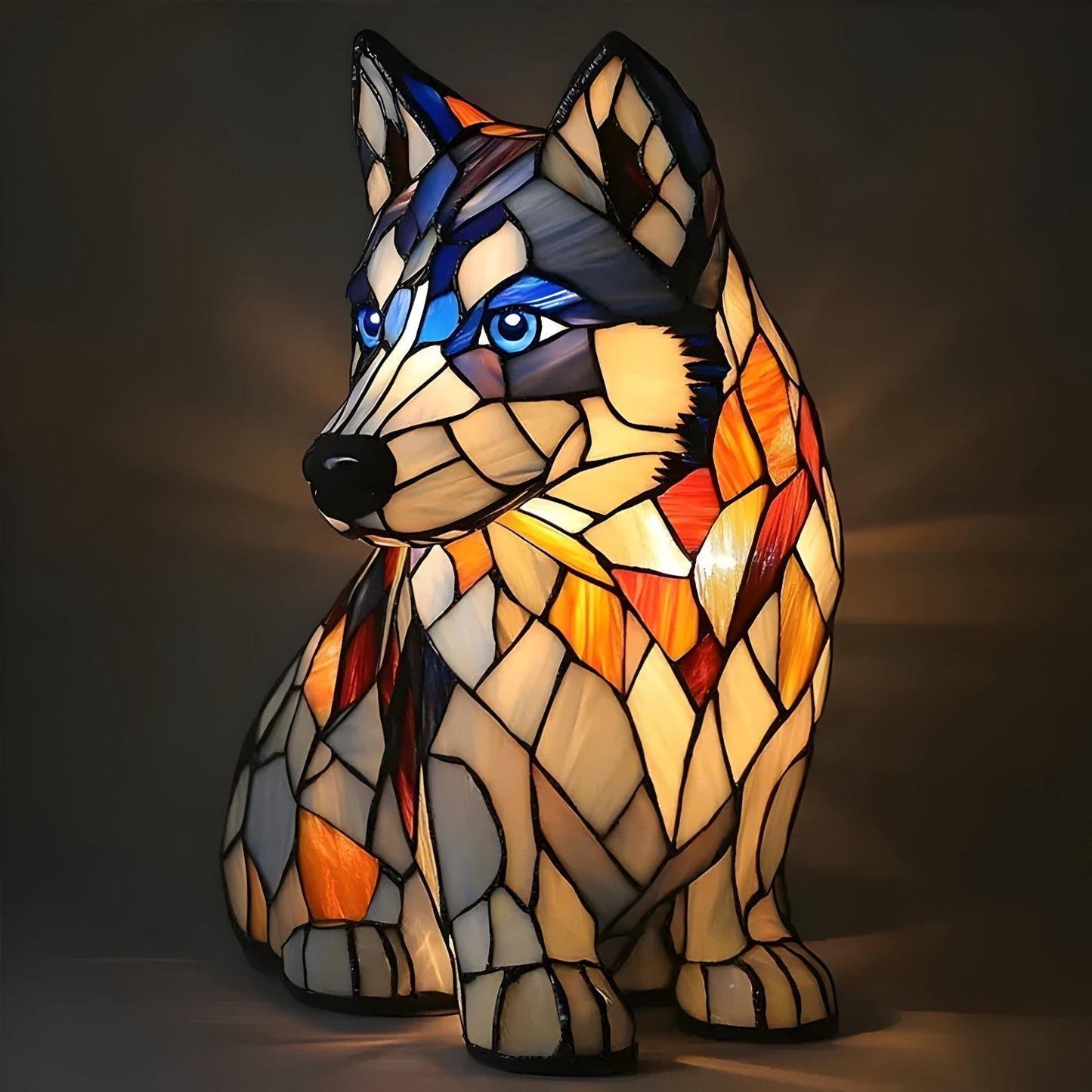 Laminia Unique Stained Glass Table Lamp – Charming Dog Motif for Cozy Ambiance