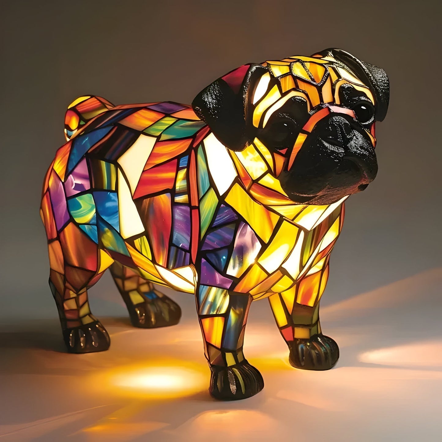 Laminia Unique Stained Glass Table Lamp – Charming Dog Motif for Cozy Ambiance
