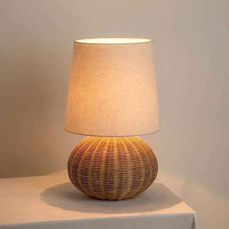Lunari Bedroom Rattan Table Lamp – Handcrafted Natural Light for Cozy Spaces