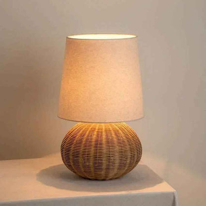 Lunari Bedroom Rattan Table Lamp – Handcrafted Natural Light for Cozy Spaces
