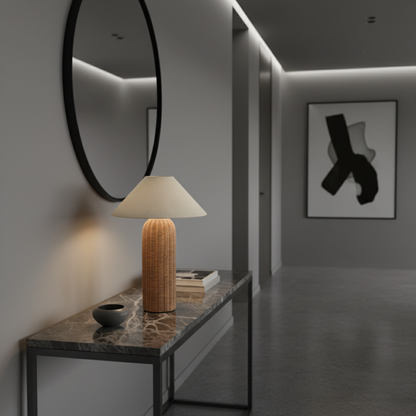 Lunari Bedroom Rattan Table Lamp – Handcrafted Natural Light for Cozy Spaces