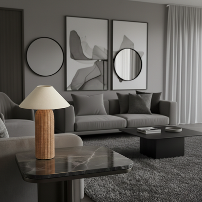 Lunari Bedroom Rattan Table Lamp – Handcrafted Natural Light for Cozy Spaces