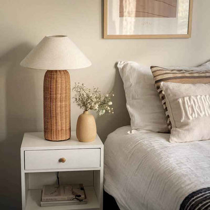 Lunari Bedroom Rattan Table Lamp – Handcrafted Natural Light for Cozy Spaces