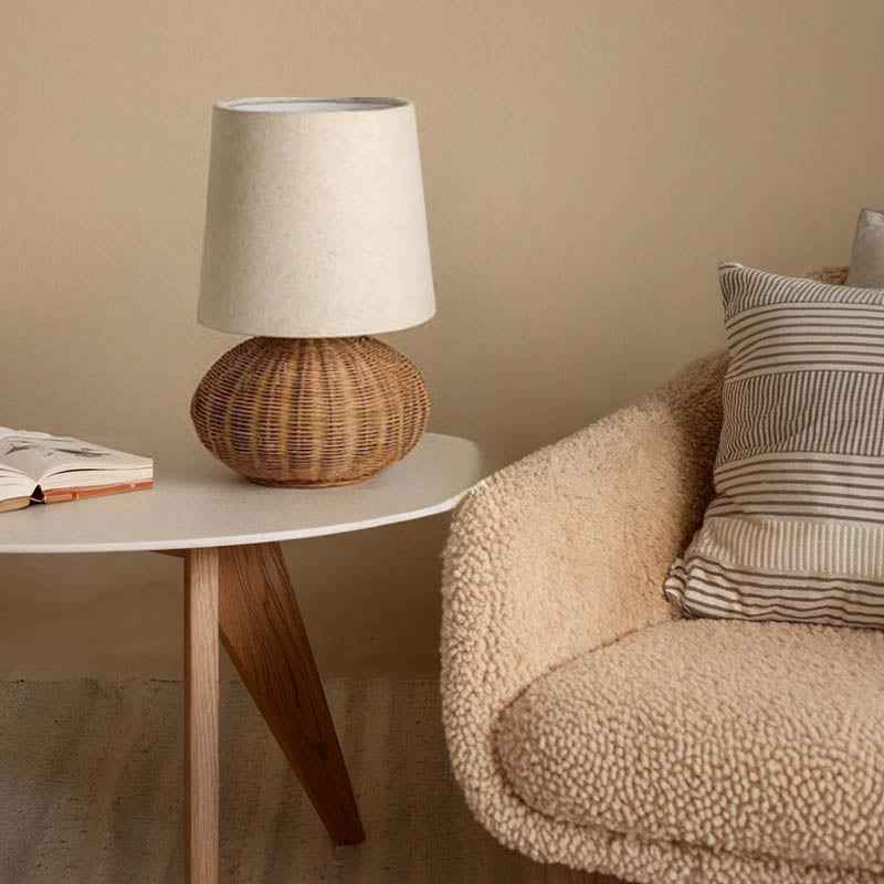 Lunari Bedroom Rattan Table Lamp – Handcrafted Natural Light for Cozy Spaces