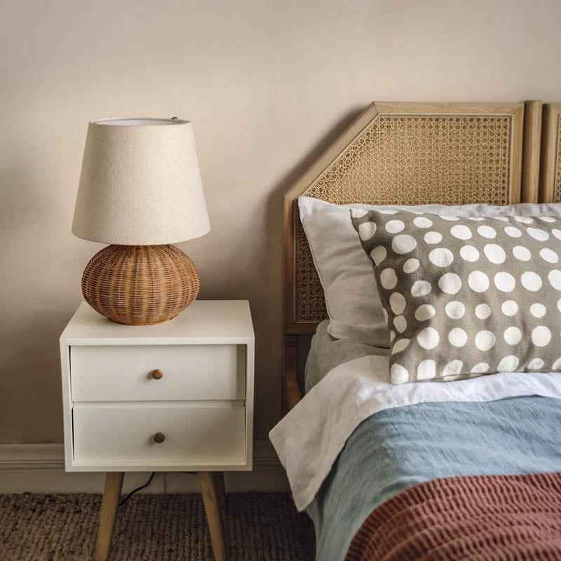 Lunari Bedroom Rattan Table Lamp – Handcrafted Natural Light for Cozy Spaces