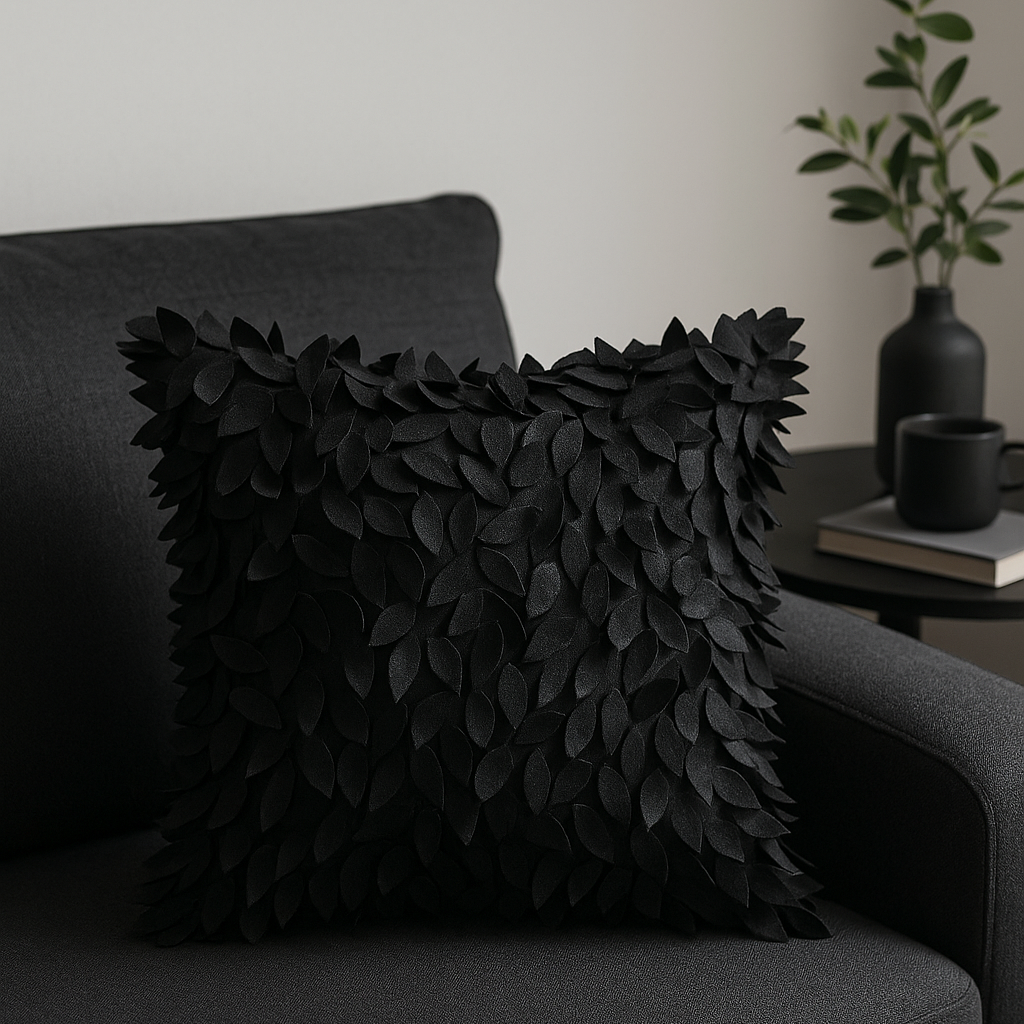Leafy 3D Cushion Cover – Elegant Embroidered Home Decor Accent