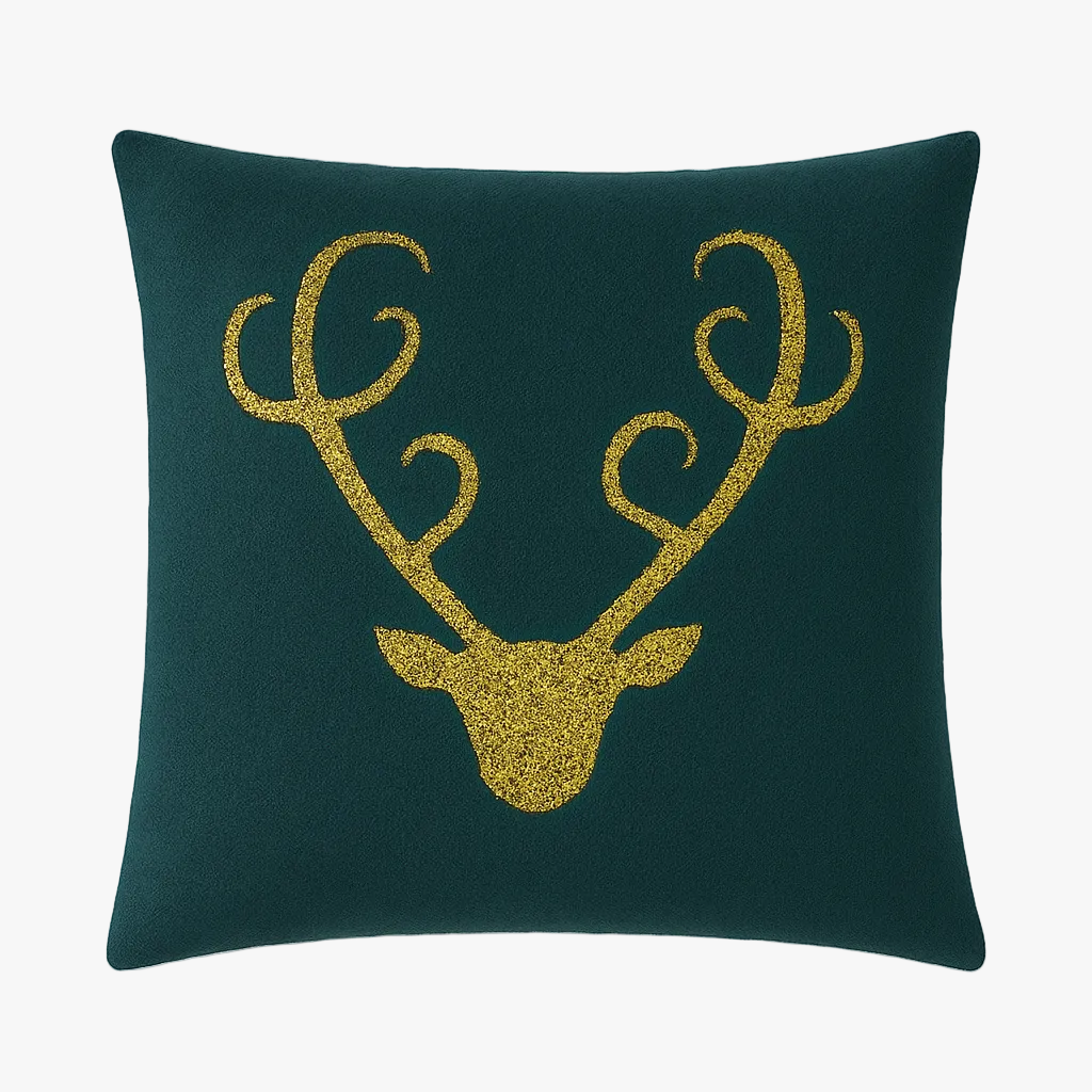 Stag  Light Gold Cushion Cover – Retro Geometric Design for Chic Interiors