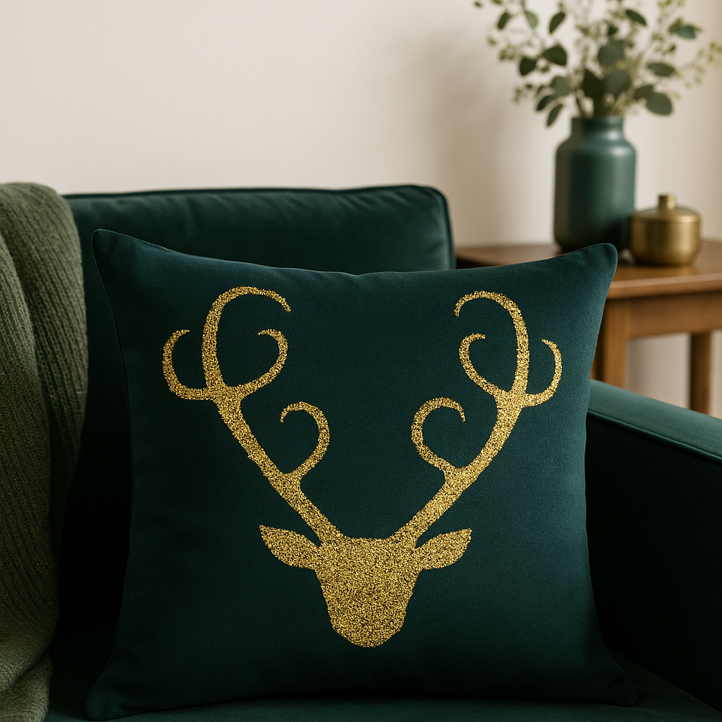 Stag  Light Gold Cushion Cover – Retro Geometric Design for Chic Interiors