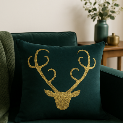 Stag  Light Gold Cushion Cover – Retro Geometric Design for Chic Interiors
