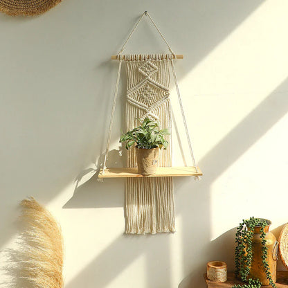 Nalara Boho Macrame Wall Shelf for Plants and Cosy Decor
