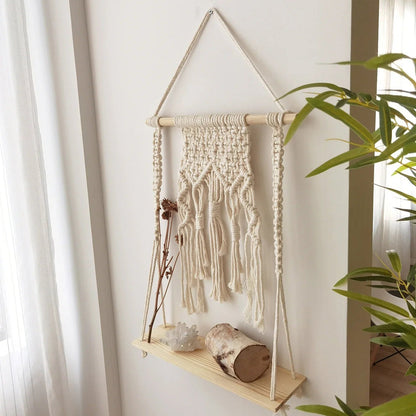 Nalara Boho Macrame Wall Shelf for Plants and Cosy Decor