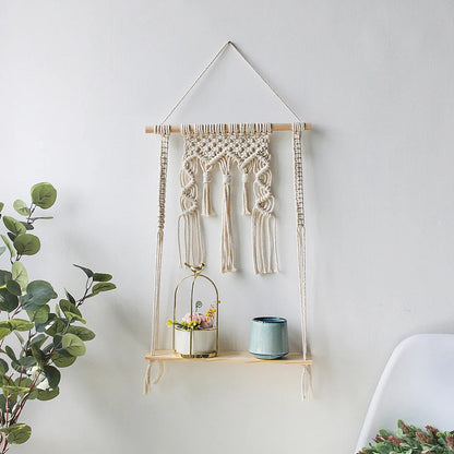 Nalara Boho Macrame Wall Shelf for Plants and Cosy Decor
