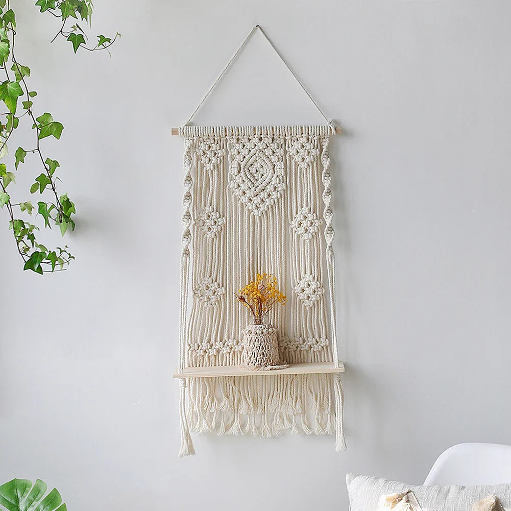 Nalara Boho Macrame Wall Shelf for Plants and Cosy Decor