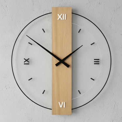 Calvoro Large Modern Oak Wall Clock – Silent Minimalist Wooden Home Decor