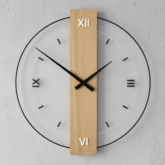 Calvoro Large Modern Oak Wall Clock – Silent Minimalist Wooden Home Decor