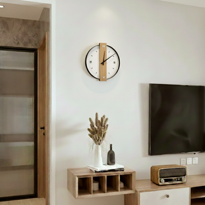 Calvoro Large Modern Oak Wall Clock – Silent Minimalist Wooden Home Decor