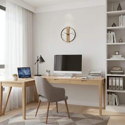 Calvoro Large Modern Oak Wall Clock – Silent Minimalist Wooden Home Decor
