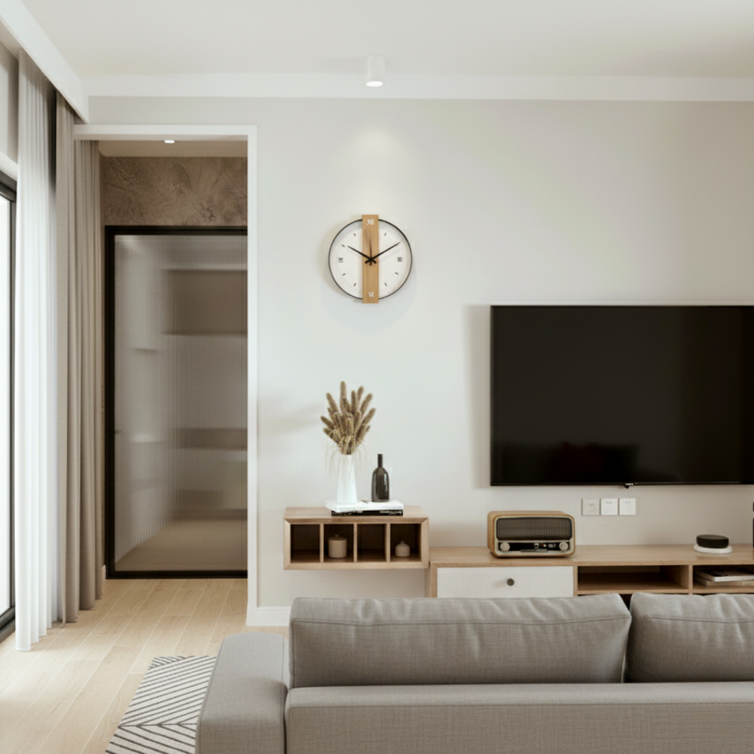 Calvoro Large Modern Oak Wall Clock – Silent Minimalist Wooden Home Decor