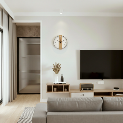 Calvoro Large Modern Oak Wall Clock – Silent Minimalist Wooden Home Decor