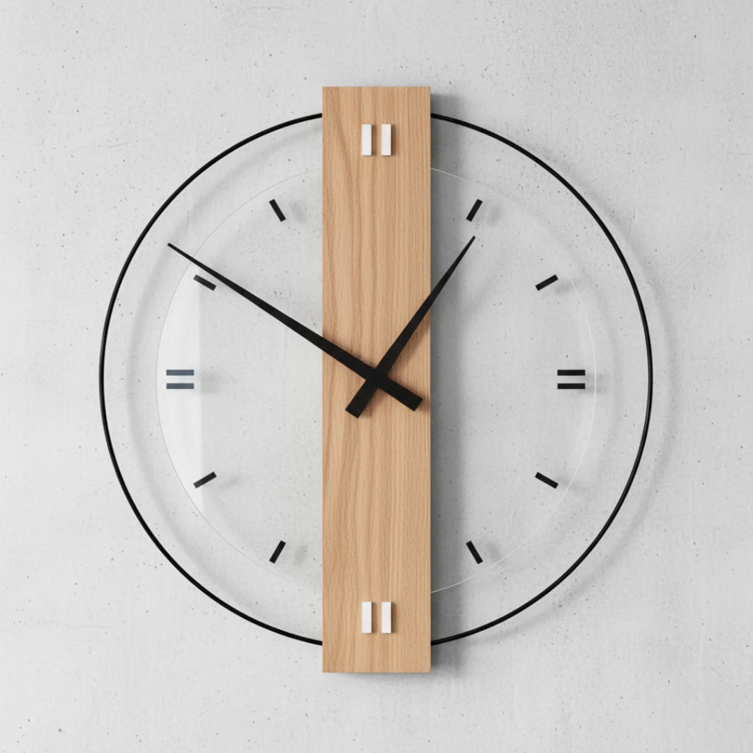 Calvoro Large Modern Oak Wall Clock – Silent Minimalist Wooden Home Decor