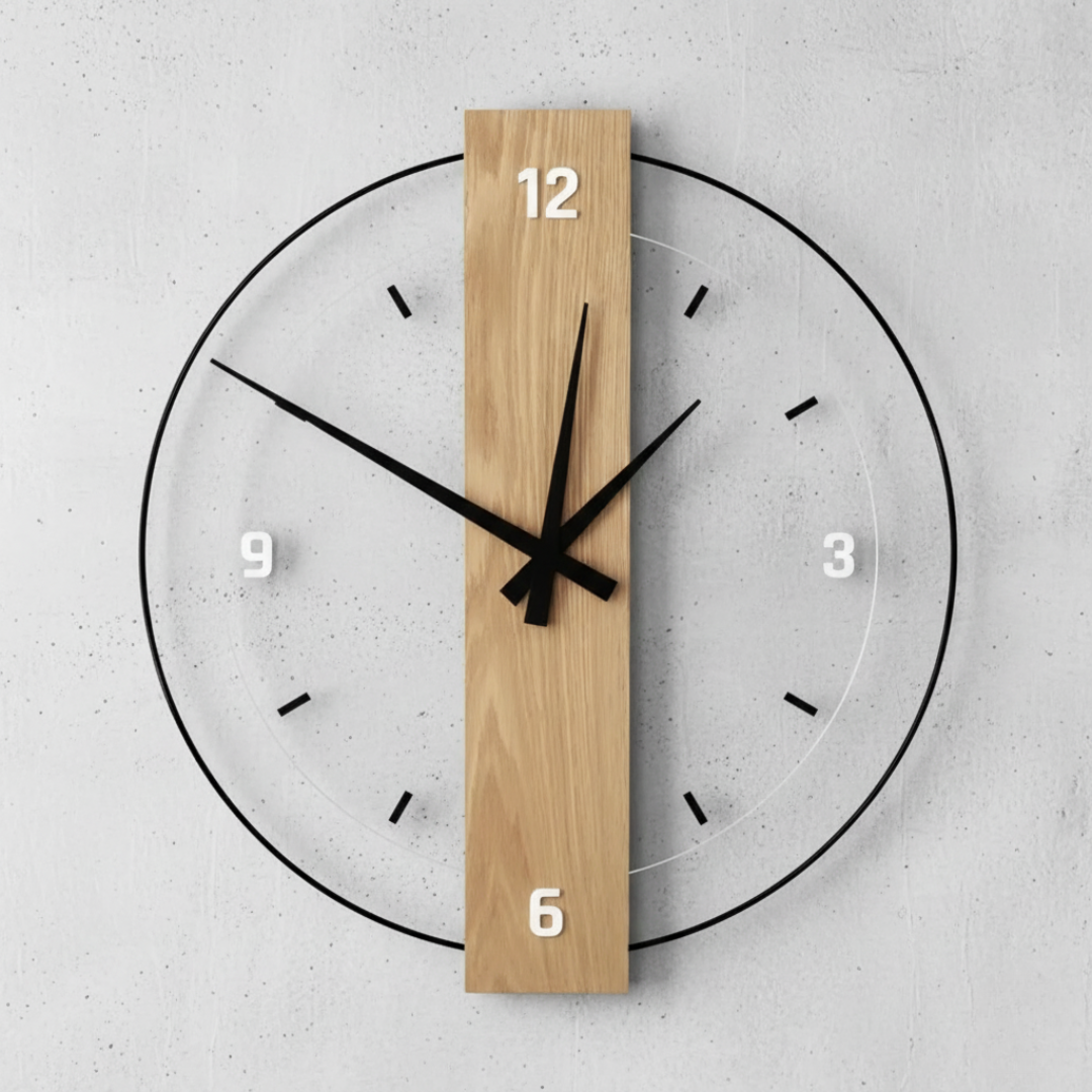 Calvoro Large Modern Oak Wall Clock – Silent Minimalist Wooden Home Decor