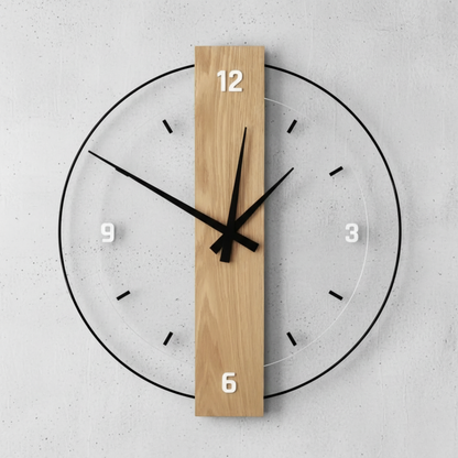 Calvoro Large Modern Oak Wall Clock – Silent Minimalist Wooden Home Decor