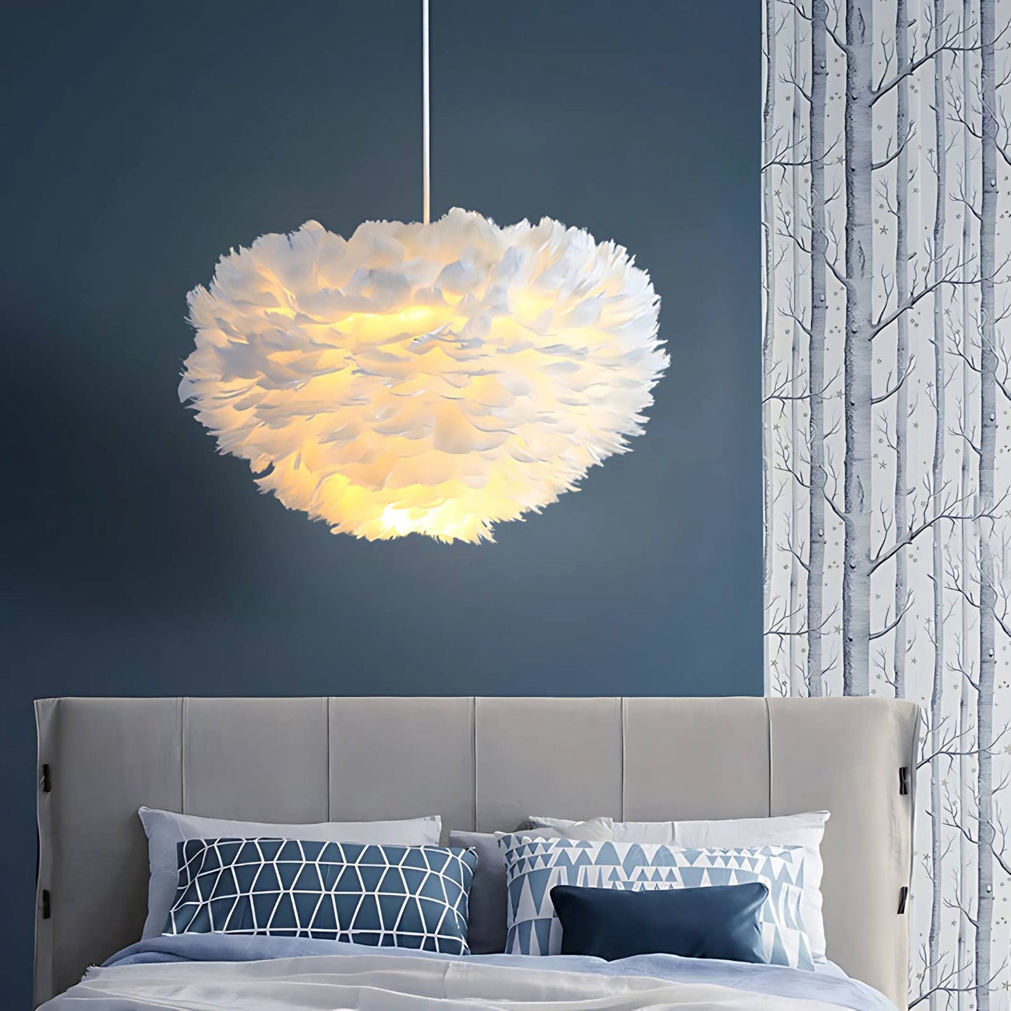 Feather Halo Modern Chandelier with Remote Dimming Room Light