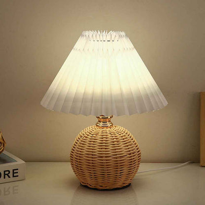 Willowfold Rattan Table Lamp with Pleated Shade for Cosy Bedrooms
