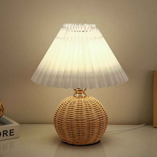 Willowfold Rattan Table Lamp with Pleated Shade for Cosy Bedrooms