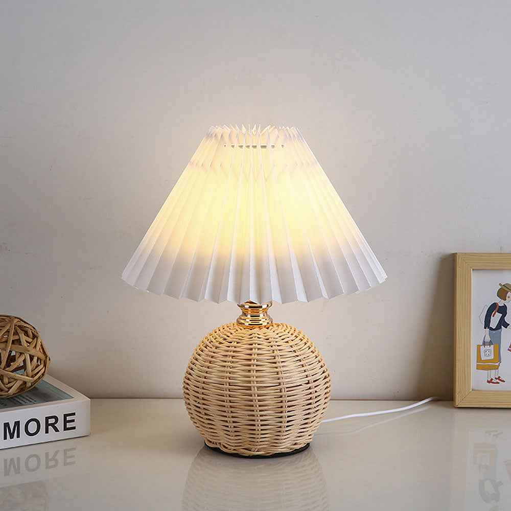 Willowfold Rattan Table Lamp with Pleated Shade for Cosy Bedrooms