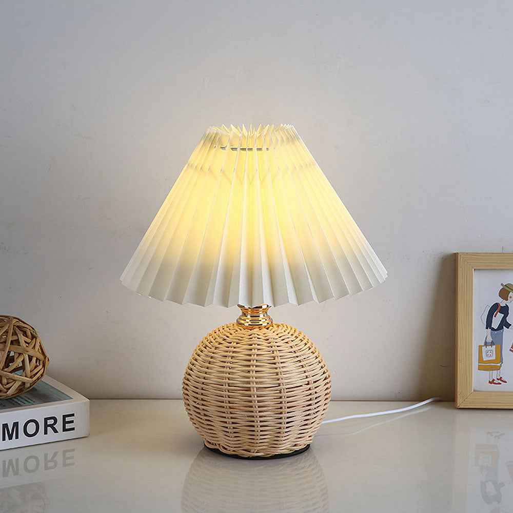 Willowfold Rattan Table Lamp with Pleated Shade for Cosy Bedrooms