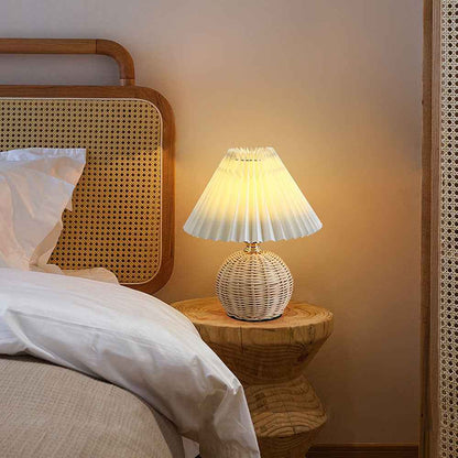 Willowfold Rattan Table Lamp with Pleated Shade for Cosy Bedrooms