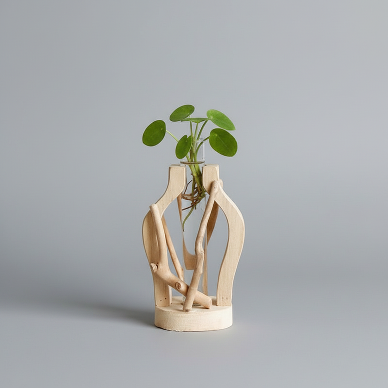 Natural Wooden Vase - Unique Plant Decoration