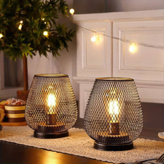 Novan Industrial Bedside Lamps Set – Metal Mesh Design for Cozy Ambient Lighting