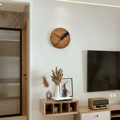 Veloura Walnut Brass Wall Clock – Minimalist Wooden Design for Elegant Interiors